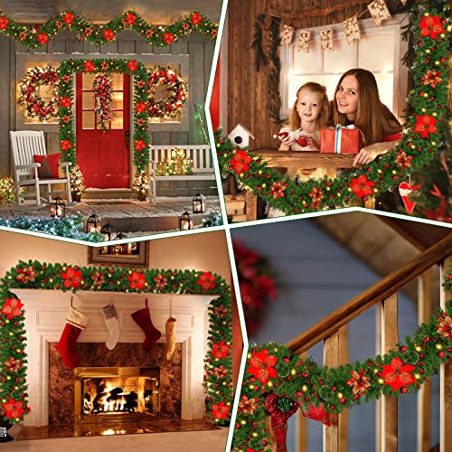 SHAVINGFUN Christmas garland,christmas garland with lights,2.7M/ 9FT Christmas Garland Decorations Illuminated with LED Lights,for Stairs Fireplaces Christmas Festive Wreath Xmas Decor