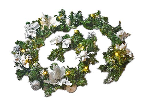 Your Home Online Pre Lit 2.7m Silver Fireplace Christmas Garland Stairs 9ft Swag Warm White Lights