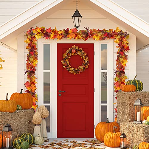KASZOO 2 Pack Artificial Fall Maple Leaf Garland,5.8 Ft/Pack Autumn Hanging Garland Autumn Foliage Garland for Thanksgiving Dinner Party Fireplace Christmas Home Decor