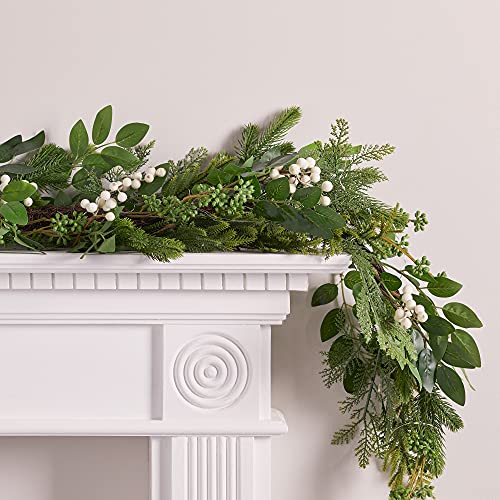 Lights4fun 2m Artificial Oversized Christmas Garland White Berry Detail Mixes Foliage Indoor Use
