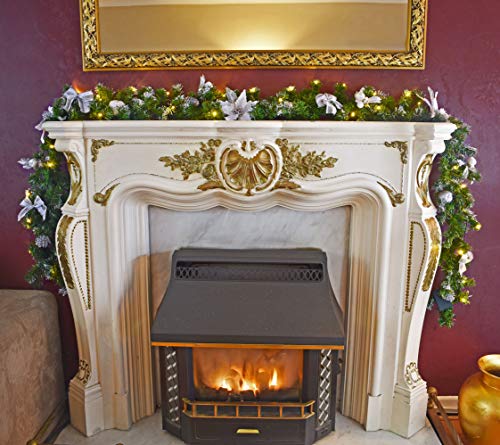Your Home Online Pre Lit 2.7m Silver Fireplace Christmas Garland Stairs 9ft Swag Warm White Lights