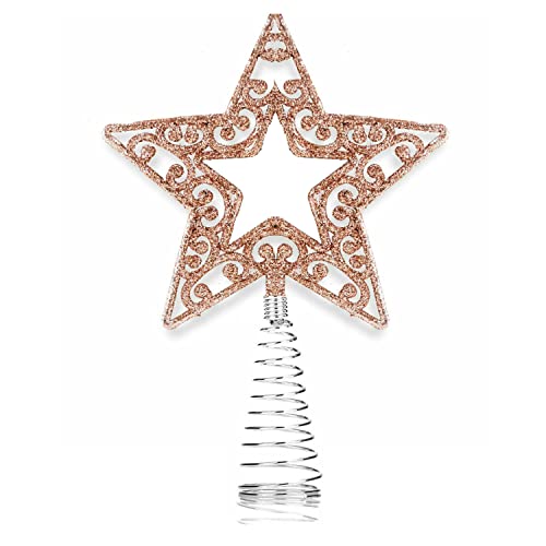 AKH® Rose Gold Christmas Tree Topper Star | 19cm Size|Glittered Metal Christmas Tree Topper|Glitter Xmas Trees Top Decoration |Christmas Tree Top Star |For Christmas Decoration |Xmas Treetop Ornaments