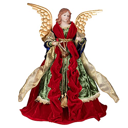 KI Store Angel Christmas Tree Topper 45cm Red Gold Angel Figurines Treetop for Christmas Decoration Unlit