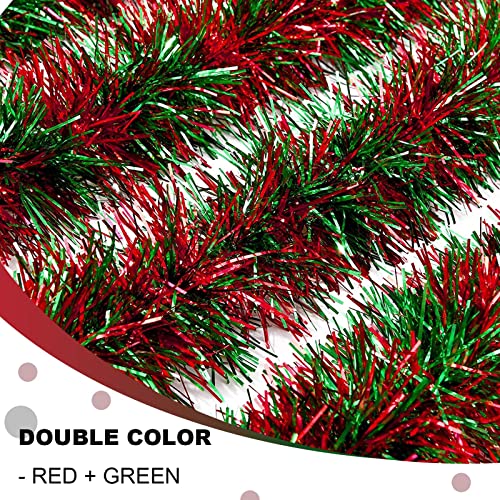 10M Christmas Decorations Tinsel Garlands Chunky Tinsel Ornament for Christmas Tree Artificial Xmas Garland Holiday Outdoor Indoor Wreath Wedding Party Supplies (Red & Green, Blue)