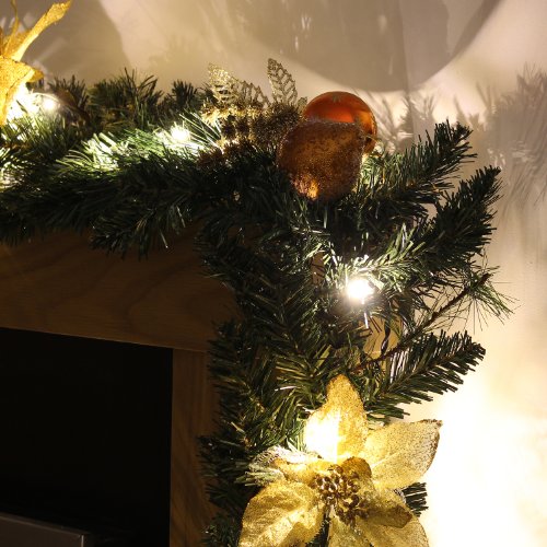 WeRChristmas Pre-Lit Decorated Garland Illuminated with 40 Warm White LED Lights, Copper/Gold, 9 feet