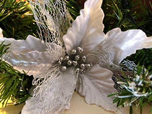 Your Home Online Pre Lit 2.7m Silver Fireplace Christmas Garland Stairs 9ft Swag Warm White Lights