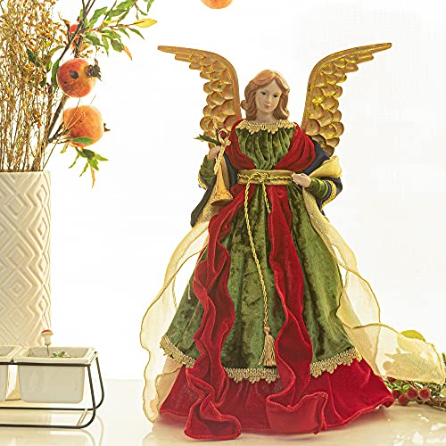 KI Store Angel Christmas Tree Topper 45cm Red Gold Angel Figurines Treetop for Christmas Decoration Unlit