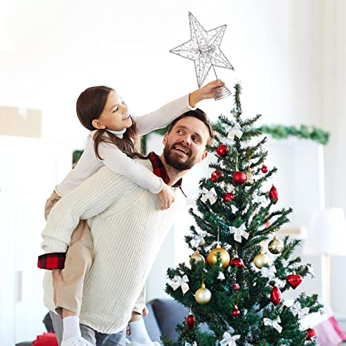 Toyvian Christmas Tree Topper Star- Star Tree Topper Lighted with LED Wire Christmas Tree Decorations Christmas Tree Ornament Xmas Party Decoration(12 Inch, Sliver)