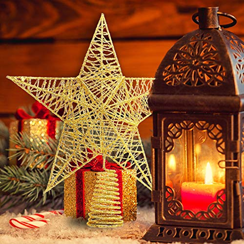 LOKIPA Glittered Christmas Tree Topper Star Treetop for Christmas Tree Home Decor (Gold)
