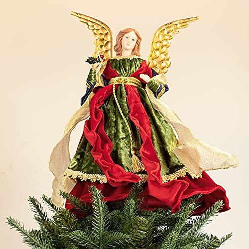 KI Store Angel Christmas Tree Topper 45cm Red Gold Angel Figurines Treetop for Christmas Decoration Unlit