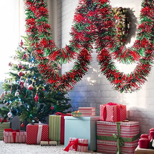 10M Christmas Decorations Tinsel Garlands Chunky Tinsel Ornament for Christmas Tree Artificial Xmas Garland Holiday Outdoor Indoor Wreath Wedding Party Supplies (Red & Green, Blue)