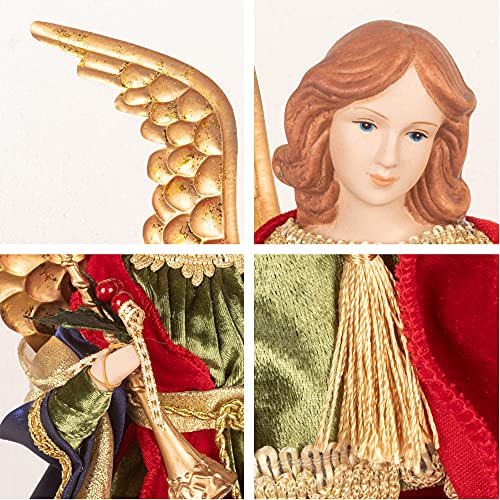 KI Store Angel Christmas Tree Topper 45cm Red Gold Angel Figurines Treetop for Christmas Decoration Unlit