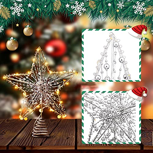 Toyvian Christmas Tree Topper Star- Star Tree Topper Lighted with LED Wire Christmas Tree Decorations Christmas Tree Ornament Xmas Party Decoration(12 Inch, Sliver)