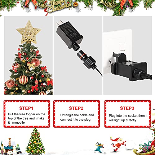 RNSSEZ Christmas Tree Toppers Decorations with LED Rotating Snowflake Projector, 3D Golden Glitter Star Tree Topper Starry Night Light for Xmas Tree Decoration ( Golden Star Tree Toppers )