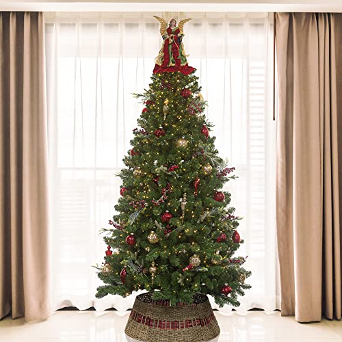 KI Store Angel Christmas Tree Topper 45cm Red Gold Angel Figurines Treetop for Christmas Decoration Unlit