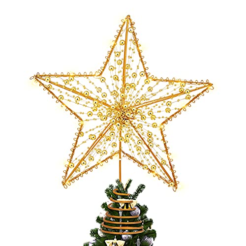 STOBOK Christmas Tree Topper Star, Gold Glitter Iron Lights Xmas Tree Top Lamp Ornament Party Home Shopping Mall Tree Decor