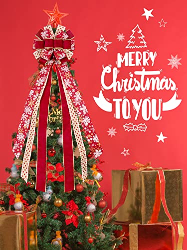 Kalolary Christmas Tree Topper Large Christmas Tree Bow Toppers Red Gold Snowflake Xmas Ornament Christmas Bow Topper Christmas Tree Decoration for Holiday Party Outdoor Indoor DIY Decor (48 * 12")