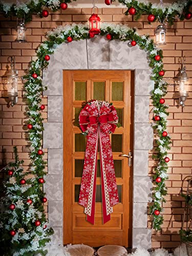 Kalolary Christmas Tree Topper Large Christmas Tree Bow Toppers Red Gold Snowflake Xmas Ornament Christmas Bow Topper Christmas Tree Decoration for Holiday Party Outdoor Indoor DIY Decor (48 * 12")