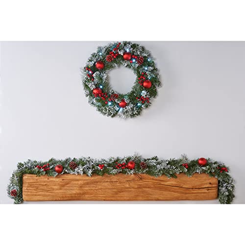 WeRChristmas Frosted Decorated Garland Christmas Decoration, 6 feet - Red