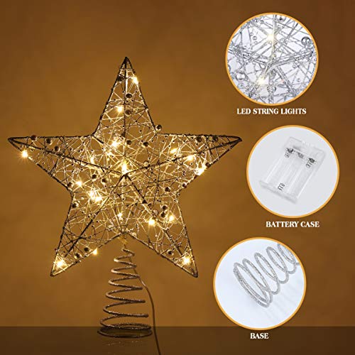 TOYANDONA Christmas Tree Topper LED Tree Topper Star Lamp Glitter Powder Treetop Light Battery Operated LED Light for Christmas Party Decoration