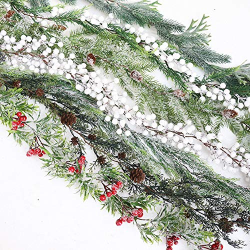 160cm Christmas Garland Decorations with Pine Cones,Artificial Red Berry Pine Needle Holiday Greenery Wreath Christmas Garlands Artificial Rattan Garland Christmas Rattan for Home Christmas Decoration