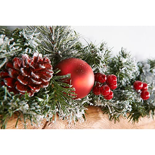 WeRChristmas Frosted Decorated Garland Christmas Decoration, 6 feet - Red