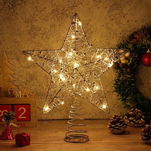 TOYANDONA Christmas Tree Topper LED Tree Topper Star Lamp Glitter Powder Treetop Light Battery Operated LED Light for Christmas Party Decoration