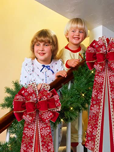 Kalolary Christmas Tree Topper Large Christmas Tree Bow Toppers Red Gold Snowflake Xmas Ornament Christmas Bow Topper Christmas Tree Decoration for Holiday Party Outdoor Indoor DIY Decor (48 * 12")