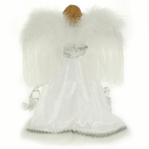 WeRChristmas Angel Decoration Christmas Tree Top Topper with Feather Wings, 25 cm - Silver/White