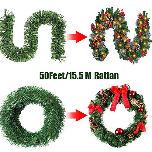 DIYASY 50Feet Christmas Garland Decorations,Non-Lit Soft Green Holiday Decor for Home Garden Artificial Greenery or Wedding Party Stairs fireplaces Decoration…