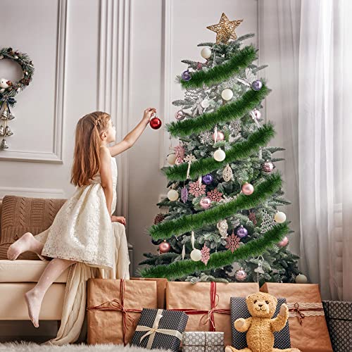 DIYDEC 50 Feet Green Christmas Garland Decoration, Xmas Artificial Vine Soft Greenery Chunky Pine Garlands for Christmas Indoor Outdoor Decorations