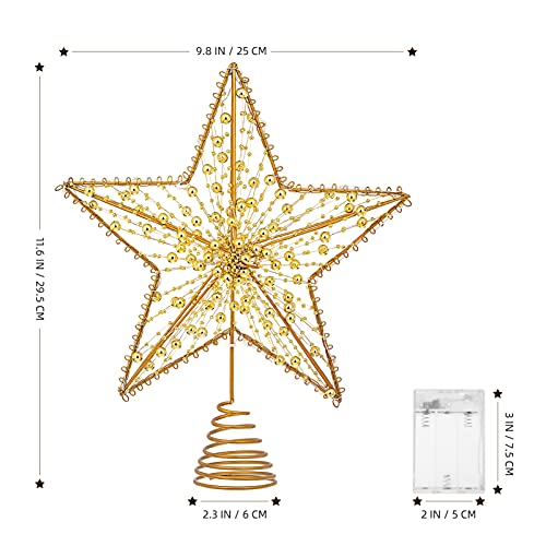 STOBOK Christmas Tree Topper Star, Gold Glitter Iron Lights Xmas Tree Top Lamp Ornament Party Home Shopping Mall Tree Decor