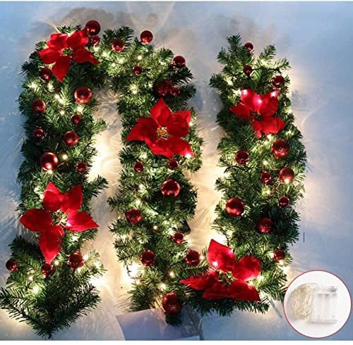 2.7m/9ft pre lit christmas garland,Christmas garland,christmas garland with lights,christmas garlands for fireplaces,christmas garland decorations,christmas garlands for fireplaces front door (red)