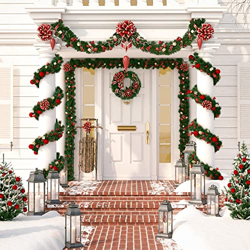 DIYDEC 50 Feet Green Christmas Garland Decoration, Xmas Artificial Vine Soft Greenery Chunky Pine Garlands for Christmas Indoor Outdoor Decorations