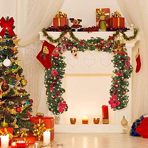 2.7m/9ft pre lit christmas garland,Christmas garland,christmas garland with lights,christmas garlands for fireplaces,christmas garland decorations,christmas garlands for fireplaces front door (red)