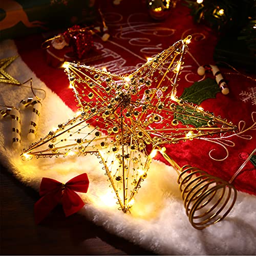 STOBOK Christmas Tree Topper Star, Gold Glitter Iron Lights Xmas Tree Top Lamp Ornament Party Home Shopping Mall Tree Decor