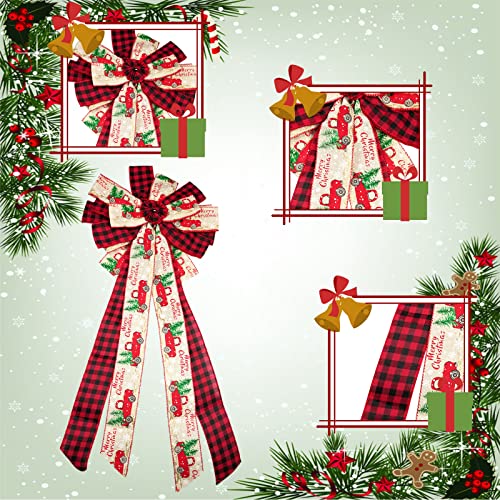 Christmas Tree Topper Bow Buffalo Plaid Red Black Burlap Christmas Bow Decoration Large Gift Bow for Xmas Tree Wreath Door Banister Farmhouse Holiday Party Decorations