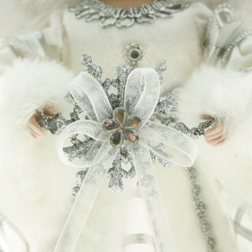 WeRChristmas Angel Decoration Christmas Tree Top Topper with Feather Wings, 25 cm - Silver/White