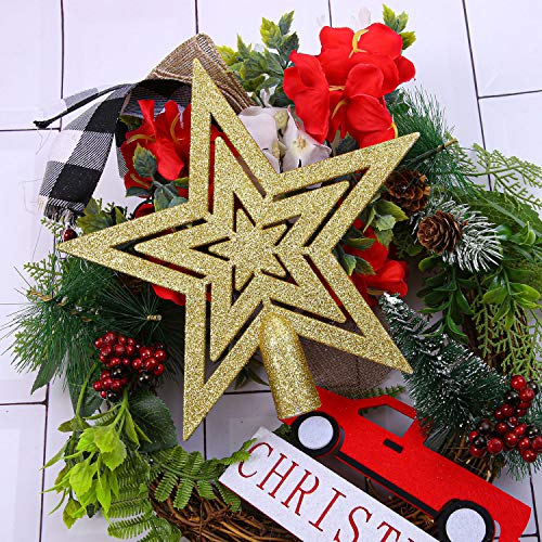 ANECO 20 cm Glitter Star Christmas Tree Topper Decoration Shatterproof Star Treetop for Christmas Tree Ornament