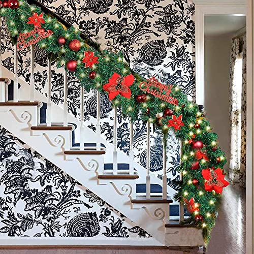 2.7m/9ft pre lit christmas garland,Christmas garland,christmas garland with lights,christmas garlands for fireplaces,christmas garland decorations,christmas garlands for fireplaces front door (red)