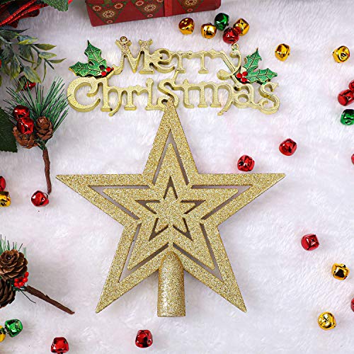 ANECO 20 cm Glitter Star Christmas Tree Topper Decoration Shatterproof Star Treetop for Christmas Tree Ornament