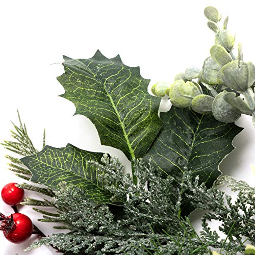 BEJOY Artificial Christmas Garland for Christmas Festival, 150cm Pine Cone Frosted Garland with Deer Antlers, Red Berries Indoor Outdoor Garden Gate Home Decor