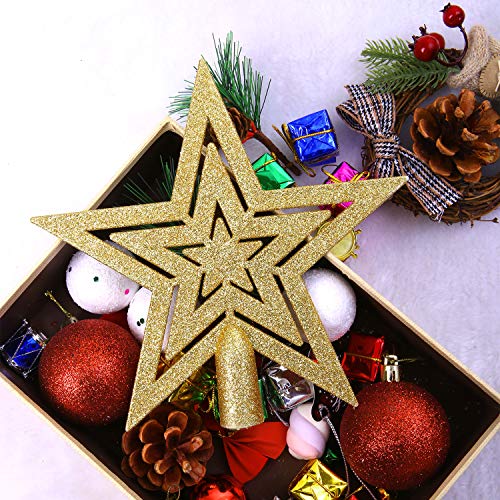ANECO 20 cm Glitter Star Christmas Tree Topper Decoration Shatterproof Star Treetop for Christmas Tree Ornament