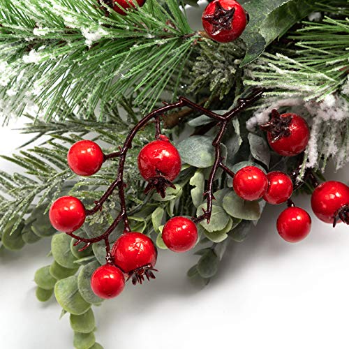 BEJOY Artificial Christmas Garland for Christmas Festival, 150cm Pine Cone Frosted Garland with Deer Antlers, Red Berries Indoor Outdoor Garden Gate Home Decor