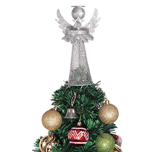 Amosfun Christmas Tree Topper 3D Angel Christmas Treetop Silver Glitter Metal Christmas Tree Decor Xmas Desktop Ornament