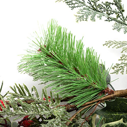 BEJOY Artificial Christmas Garland for Christmas Festival, 150cm Pine Cone Frosted Garland with Deer Antlers, Red Berries Indoor Outdoor Garden Gate Home Decor