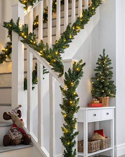 WeRChristmas Pre-Lit Long Garland Illuminated with 52 Warm LED Lights, Green, 12 feet