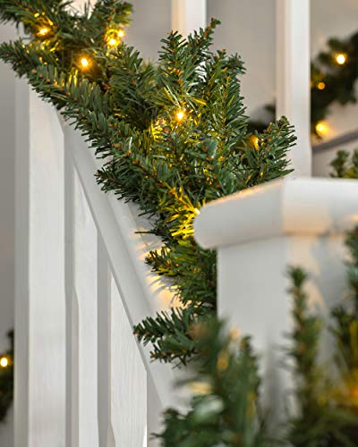WeRChristmas Pre-Lit Long Garland Illuminated with 52 Warm LED Lights, Green, 12 feet
