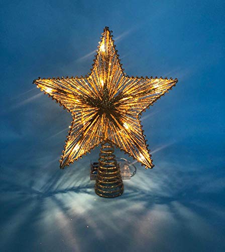 LAWOHO Christmas Tree Topper Star Champagne Gold Glittering Hollow Wire Star Topper, 10 inch Treetop Christmas Decoration for Home Festive Party Holiday Fit for General Size Christmas Tree