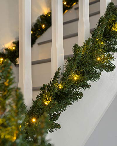 WeRChristmas Pre-Lit Long Garland Illuminated with 52 Warm LED Lights, Green, 12 feet